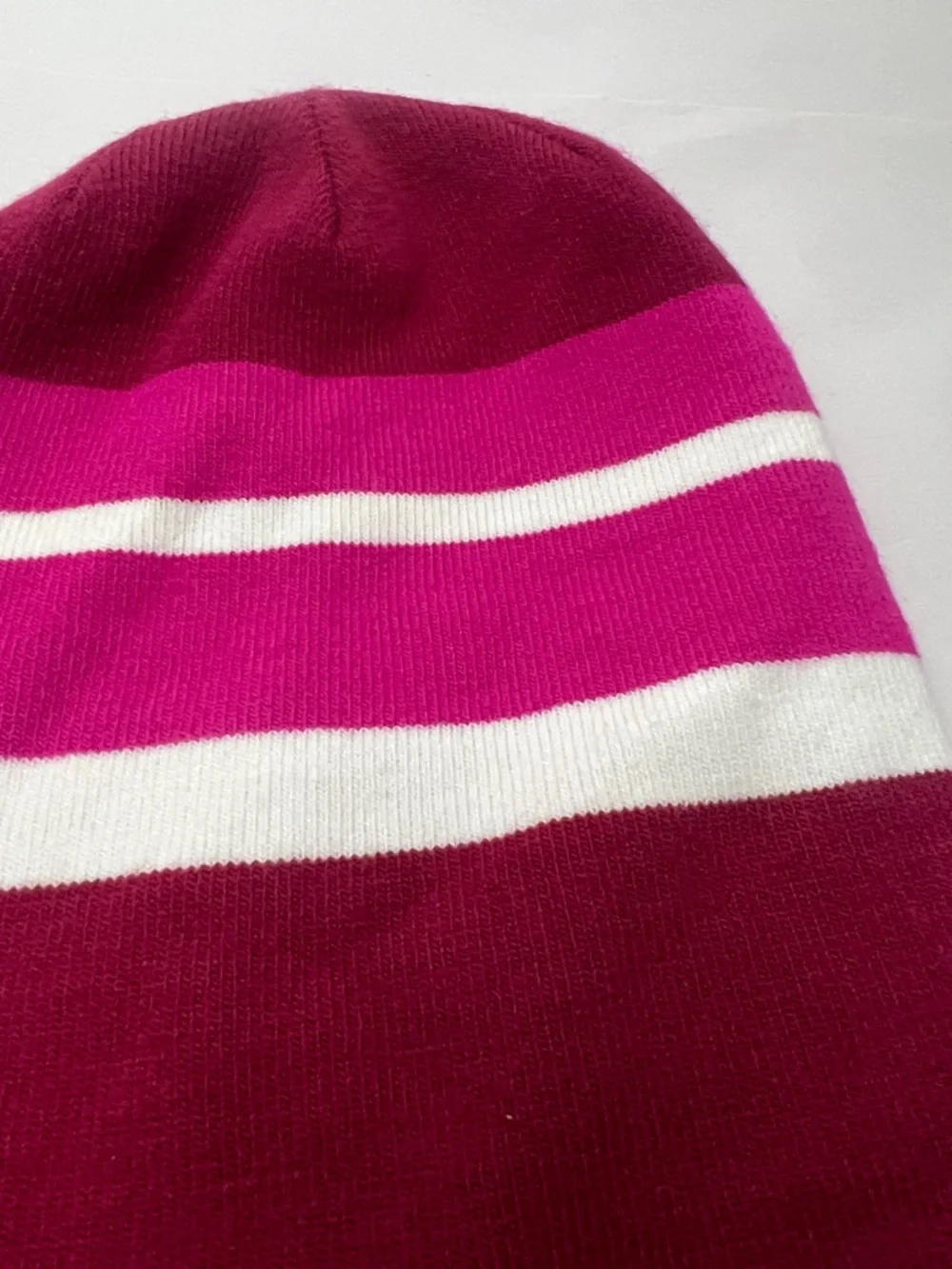 The North Face Kids Striped Knit Beanie - Fuchsia, Burgundy & White OS